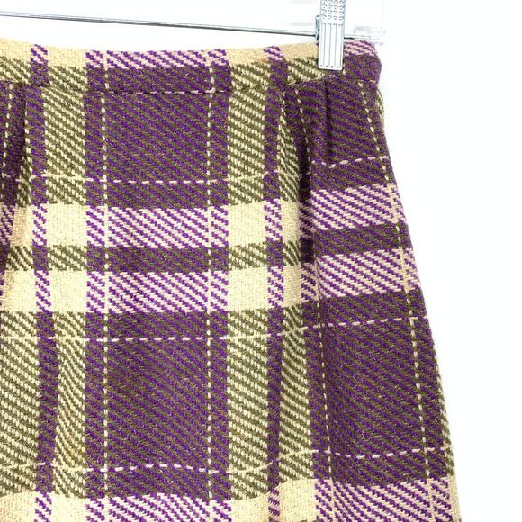 Custom-Craft Wool Skirt Womens 0 Plaid High Waist Purple Yellow Vintage NYC - Picture 4 of 6